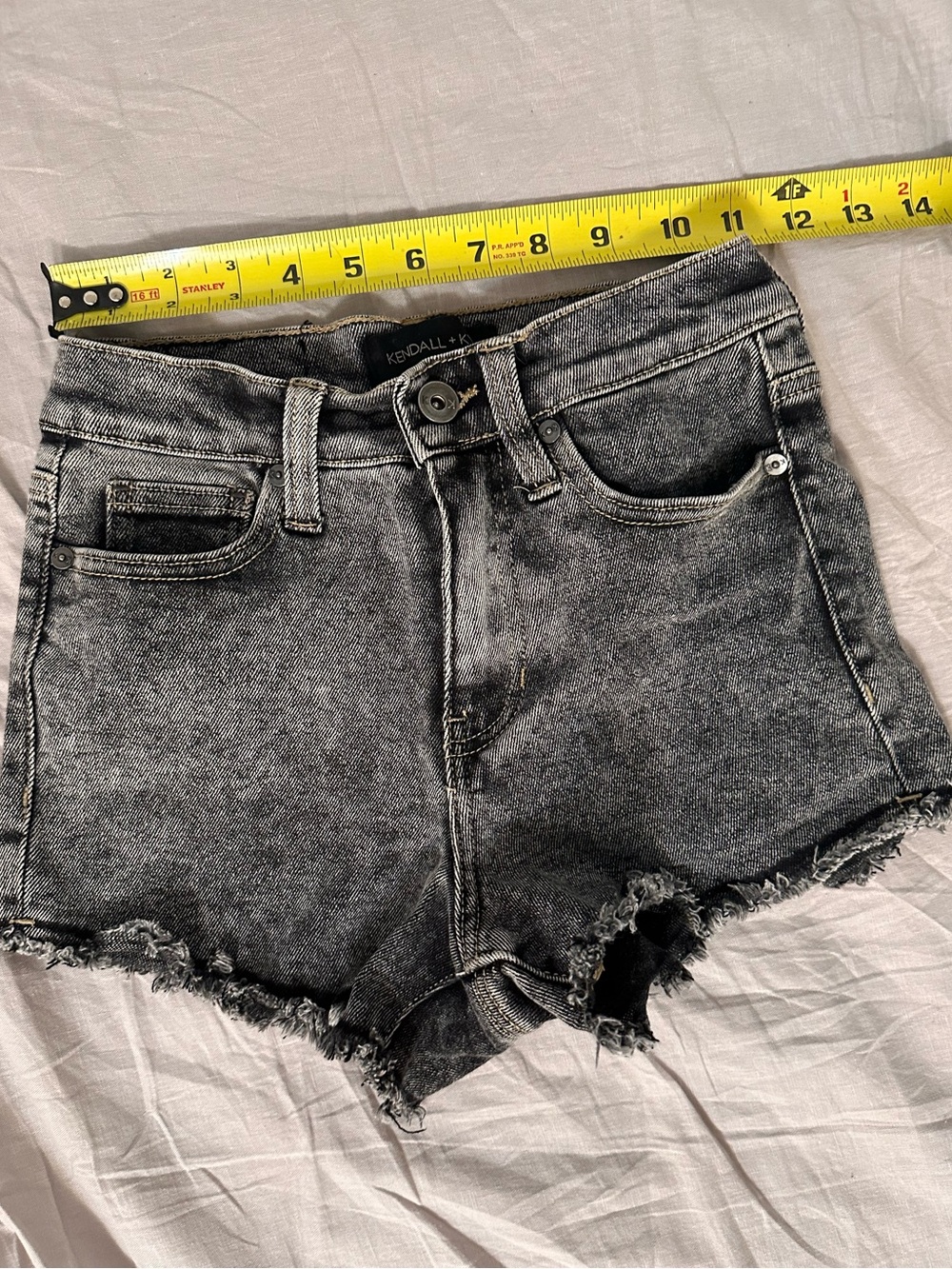 Kendall & Kylie Gray Acid-Wash Frayed Denim Shorts